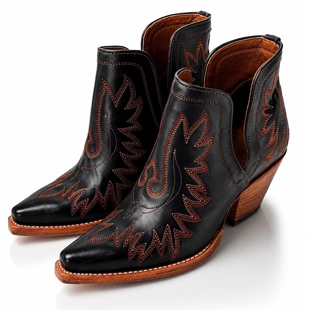 Ariat Women's 11B  Dixon Black Leather Western Ankle Booties Snip Toe Flames